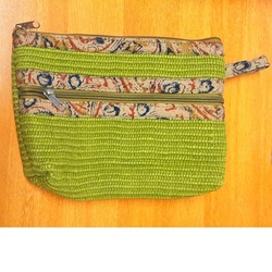 Jute Cottage Dobby Kalamkari Green Pouch KK 2 Zip - A-115